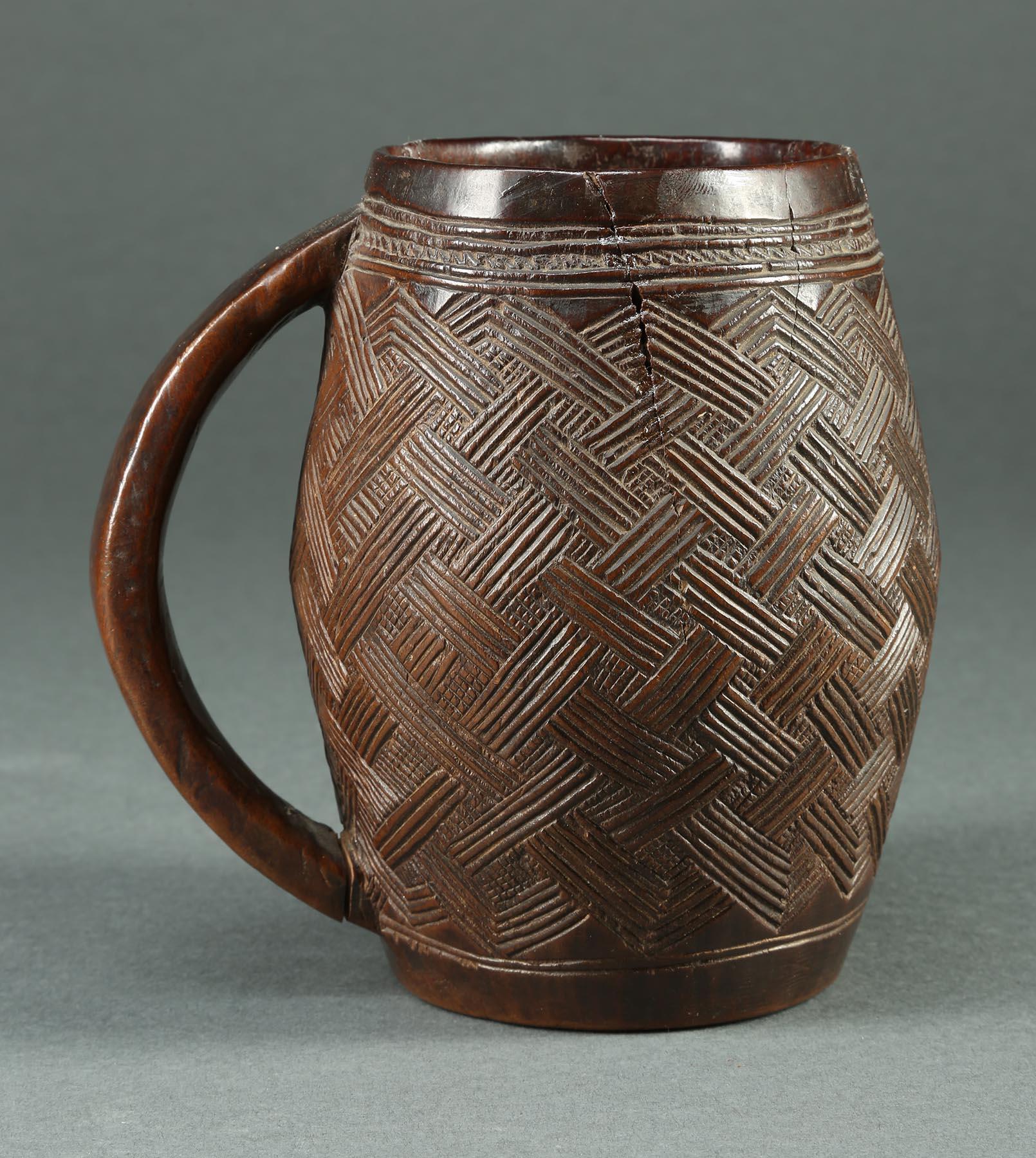 Tribal Early 20th Century Finely Carved Wood Kuba Cup with Geometric Designs, Africa