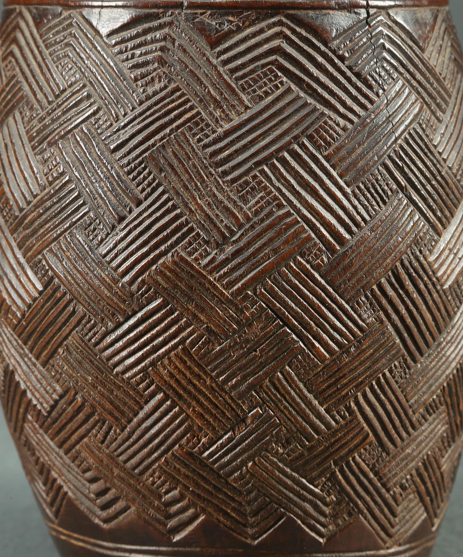 Early 20th Century Finely Carved Wood Kuba Cup with Geometric Designs, Africa In Good Condition In Santa Fe, NM