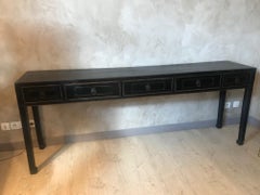 Early 20th Century Fir Black Painted Large Console Table, 1920s