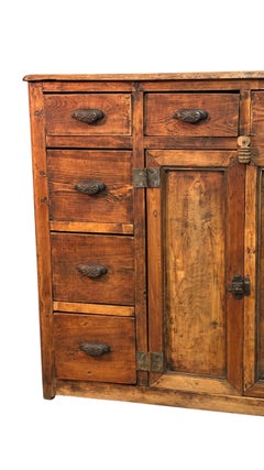 Early 20th-Century Fir Wood Shop Cabinet with Ten Drawers and Double Doors