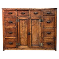 Early 20th-Century Fir Wood Shop Cabinet with Ten Drawers and Double Doors