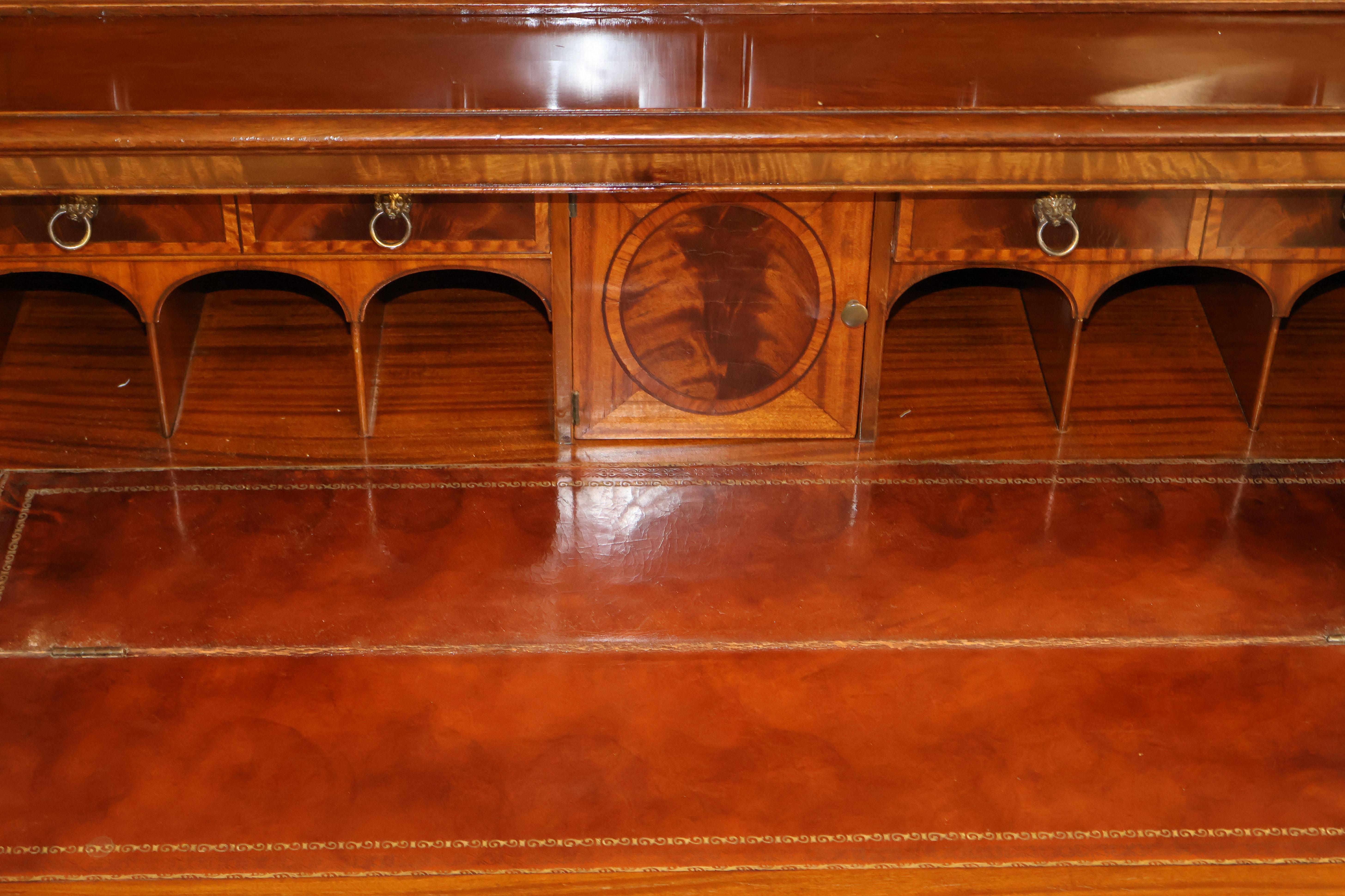 Early 20th Century Flame Mahogany Cabinet Bookcase Breakfront By Warsaw For Sale 10