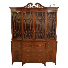 Used Early 20th Century Flame Mahogany Cabinet Bookcase Breakfront By Warsaw