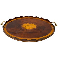 Early 20th Century Flame Mahogany Serving / Bar Tray with Shell Inlay