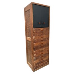 Early 20th Century Flat File Apothecary Shop Style Storage Cabinet With Drawers