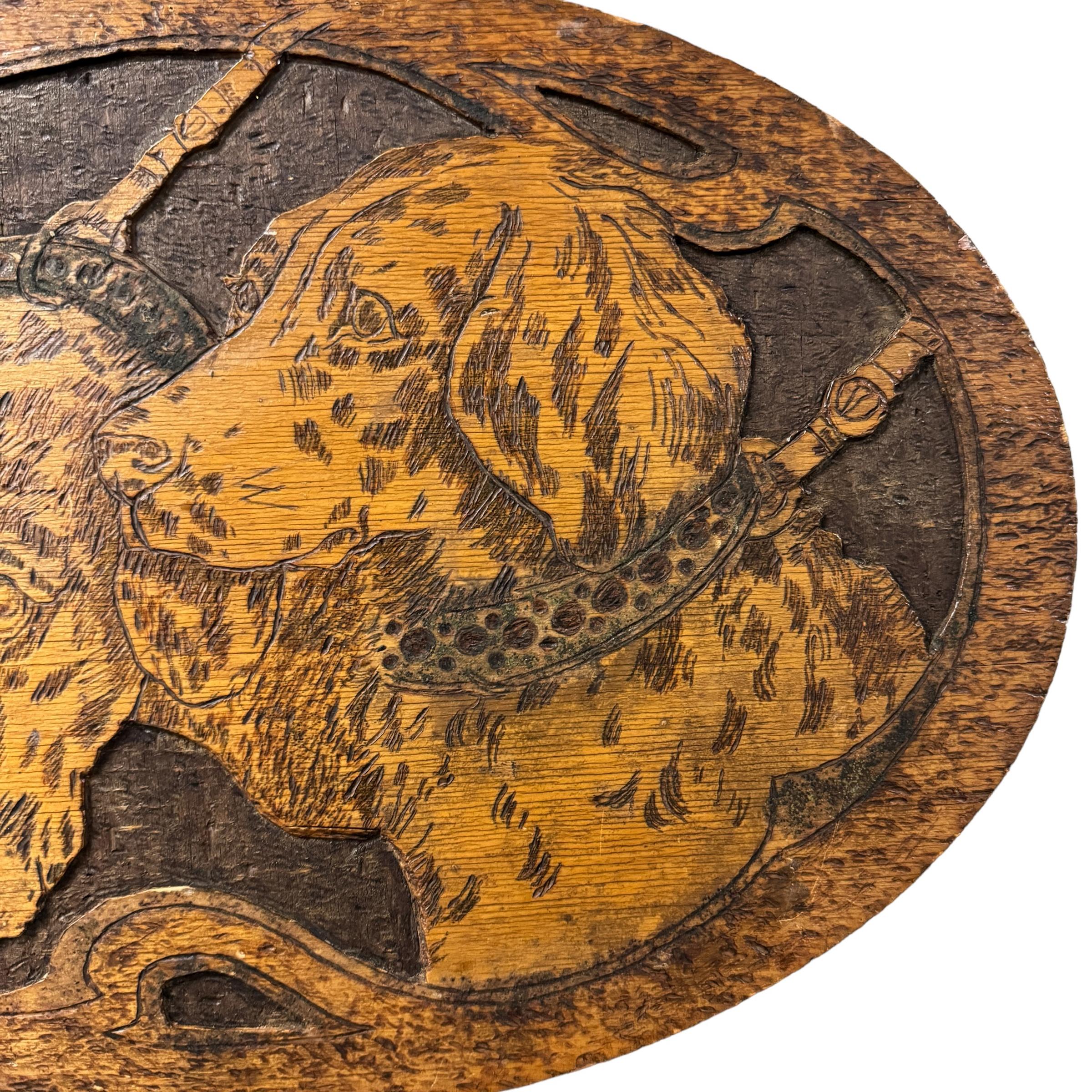 Early 20th Century Flemish Spaniel Pyrography Panel  In Good Condition For Sale In Chicago, IL