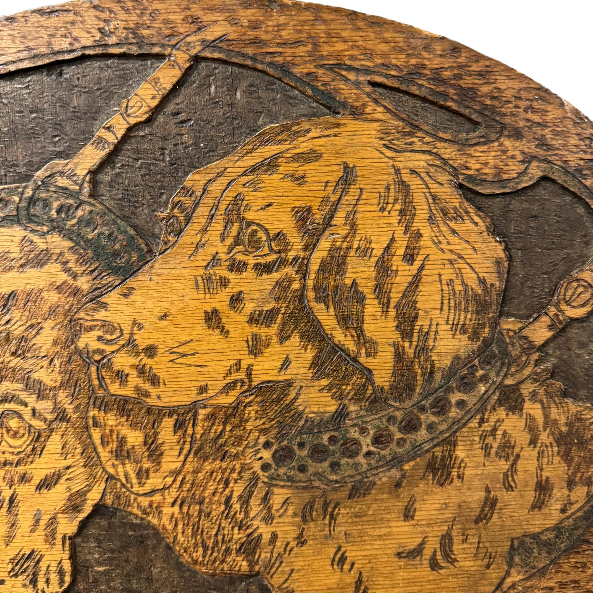 Early 20th Century Flemish Spaniel Pyrography Panel  For Sale 1