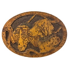 Early 20th Century Flemish Spaniel Pyrography Panel