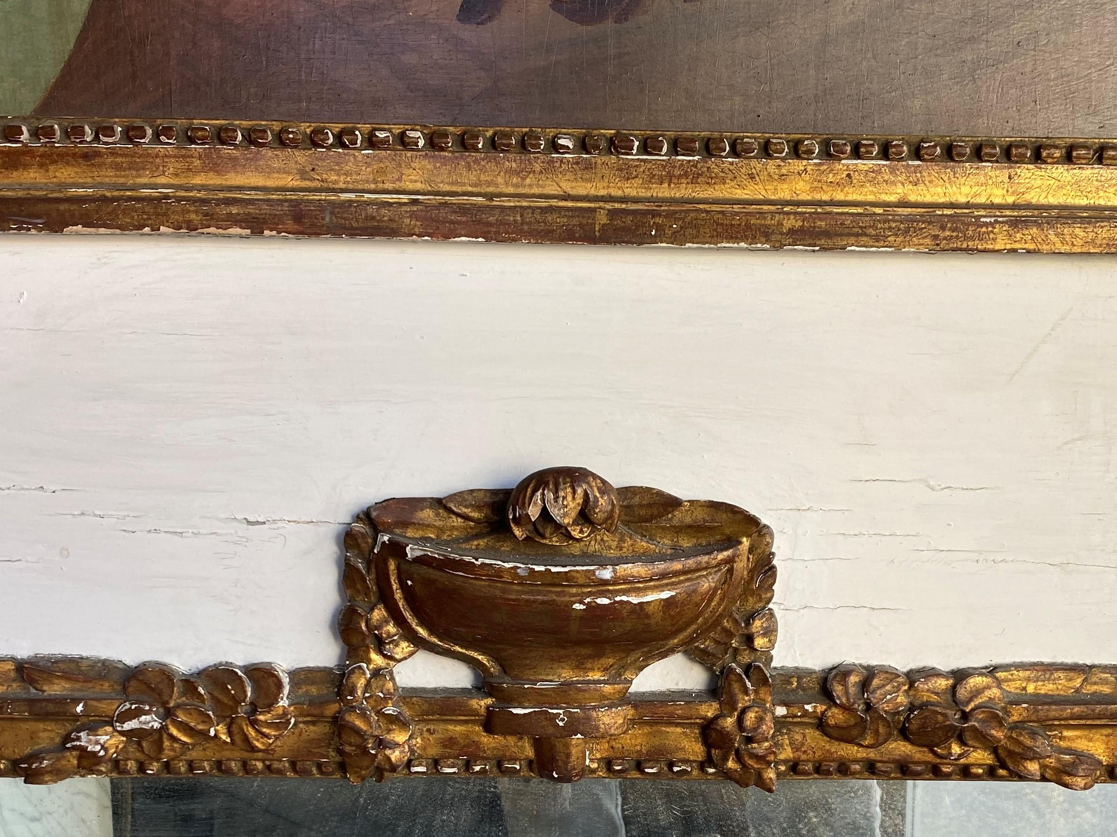 Sculpté Miroir Trumeau du début du 20e siècle, peint à la main, sculpté et en bois en vente