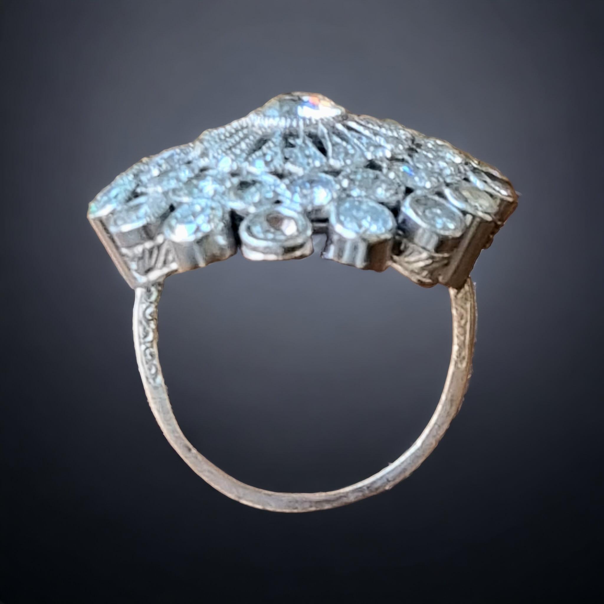 Early 20th Century Floral Spray Diamond  Platinum Ring For Sale 5