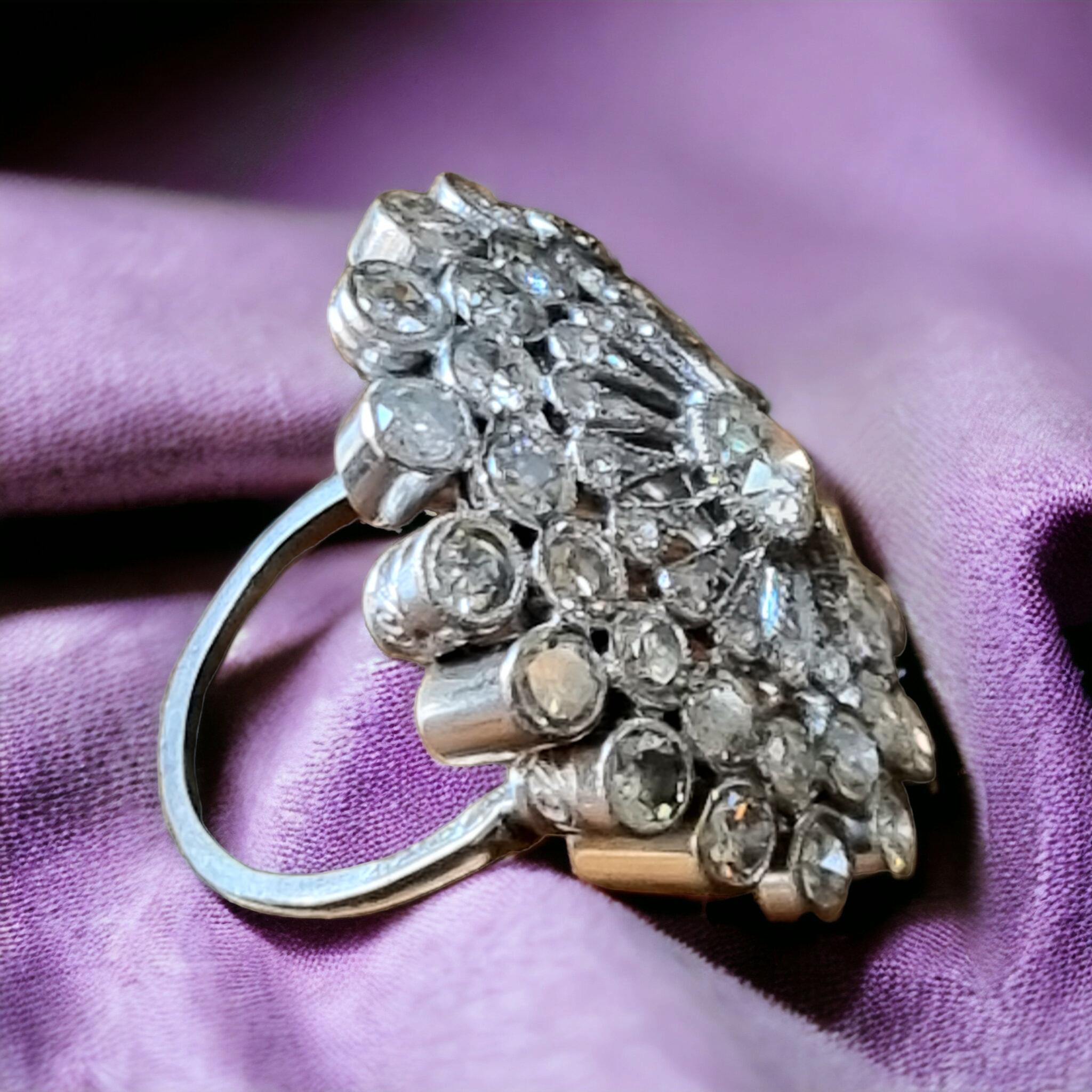 Early 20th Century Floral Spray Diamond  Platinum Ring For Sale 6
