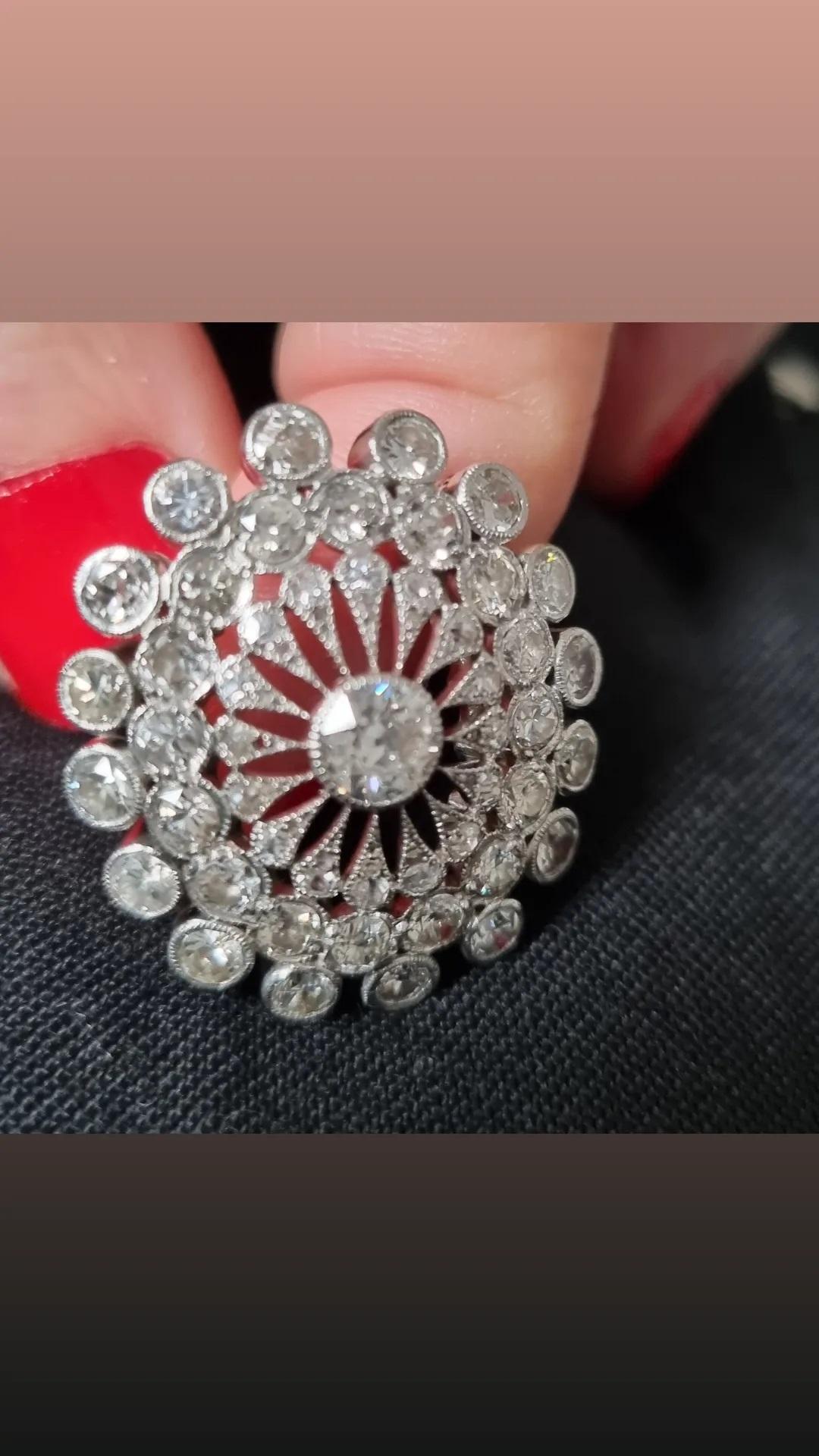 Old European Cut Early 20th Century Floral Spray Diamond  Platinum Ring For Sale