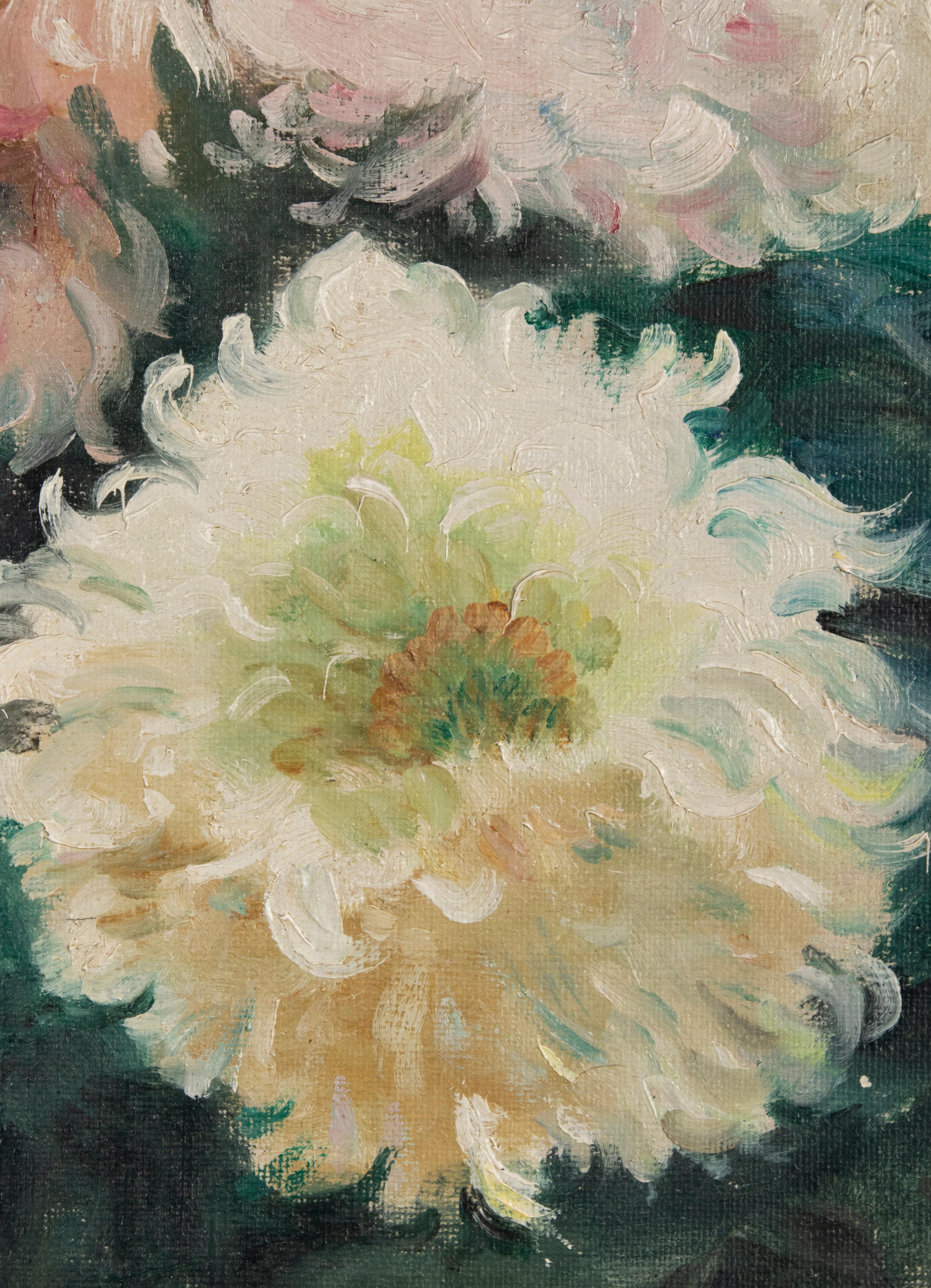 Hand-Painted Early 20th Century Flower Painting by Pol C. Parmentier, 1927 For Sale