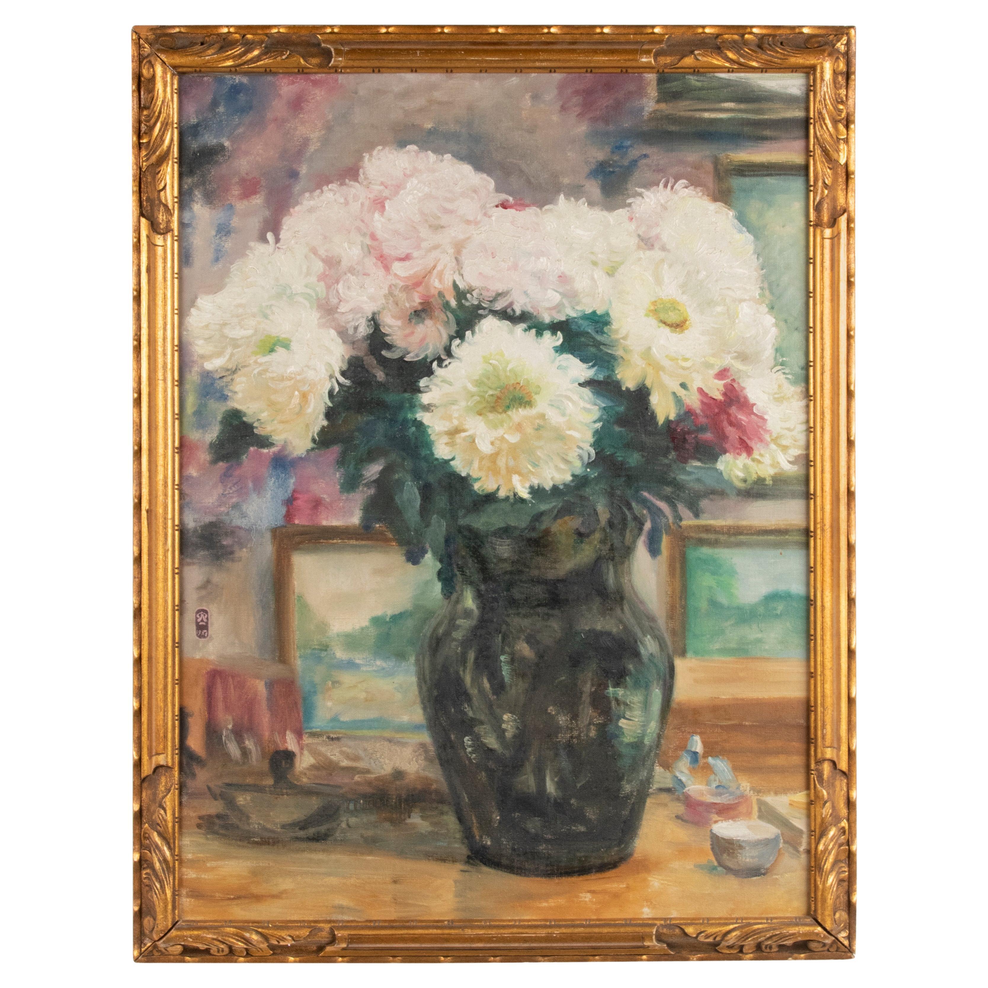 Early 20th Century Flower Painting by Pol C. Parmentier, 1927