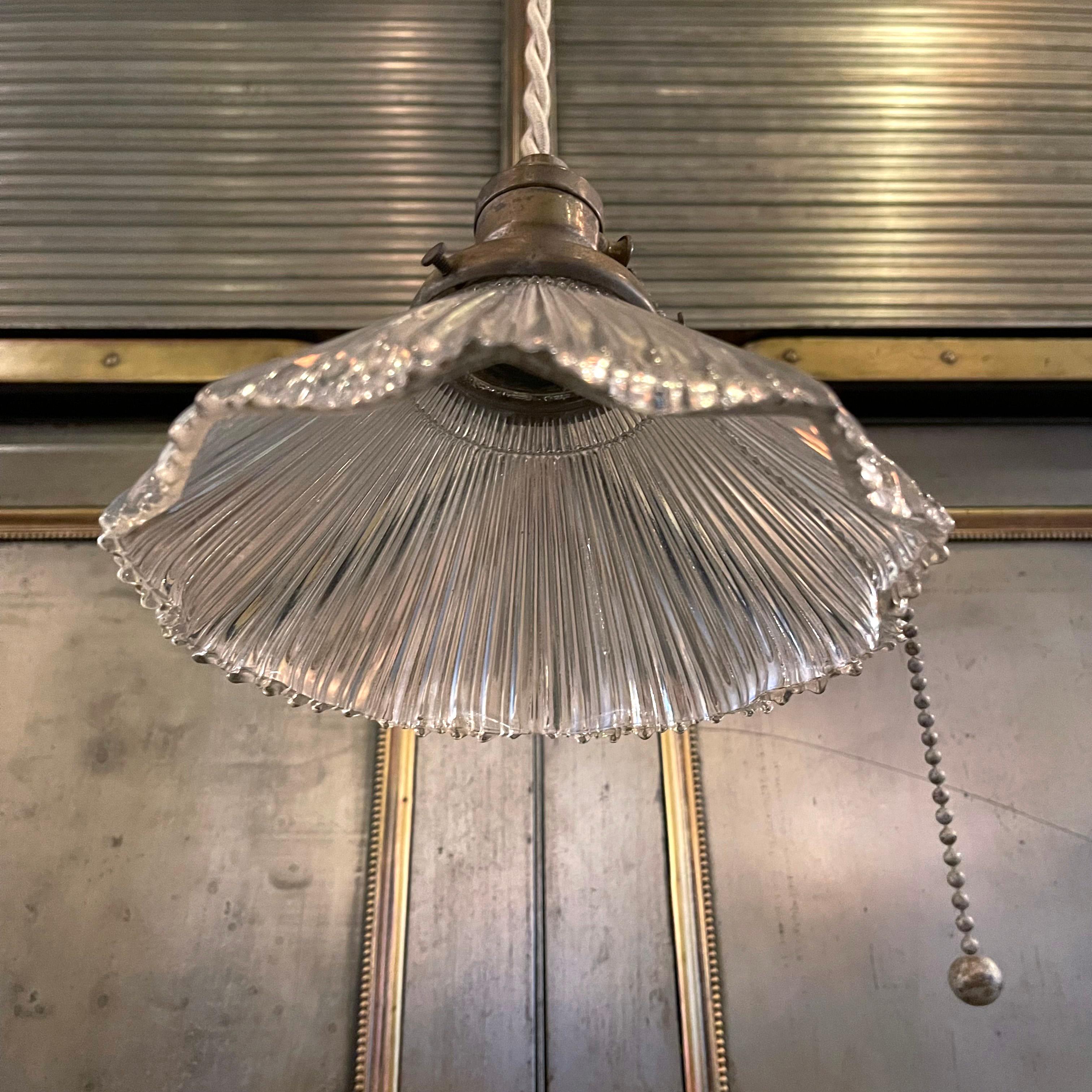 American Early 20th Century Fluted Ruffle Glass Pendant Light