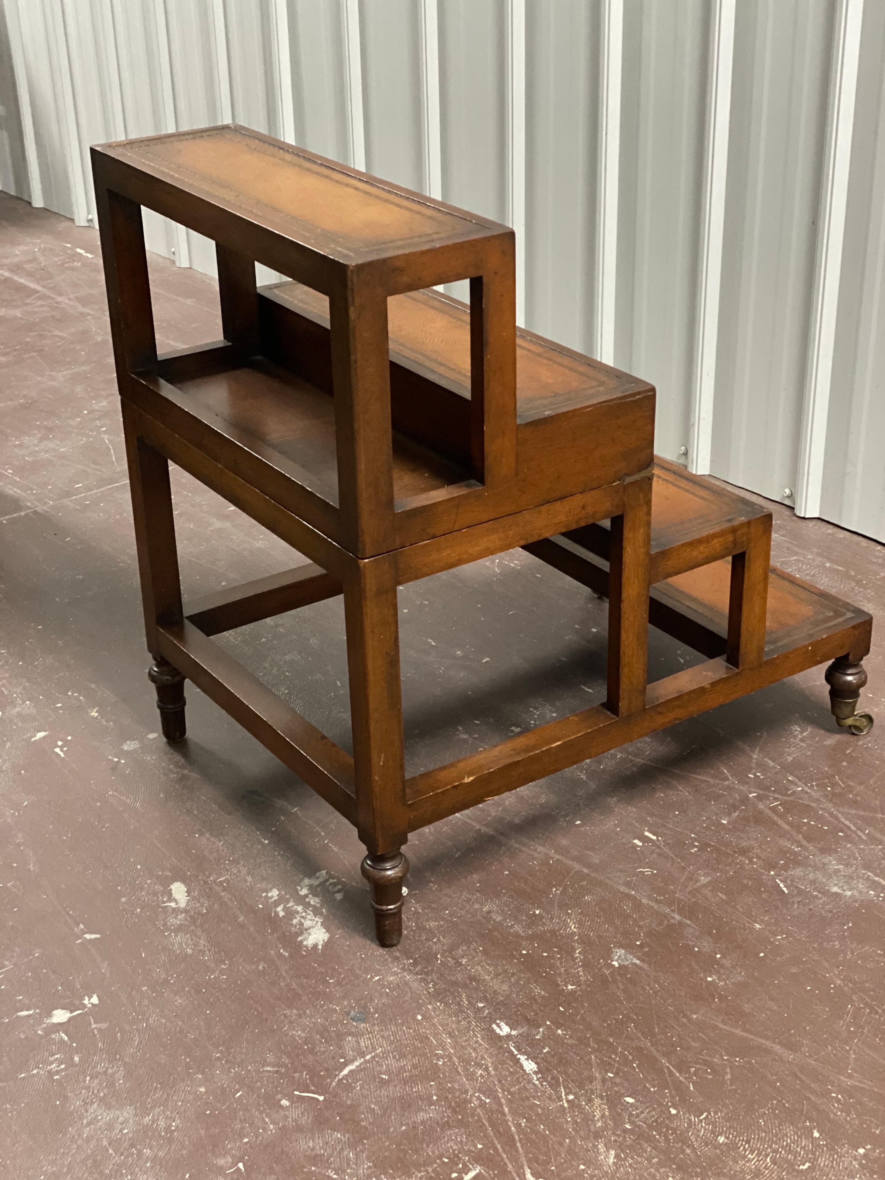 Embossed Early 20th Century Folding Library Steps/Table For Sale