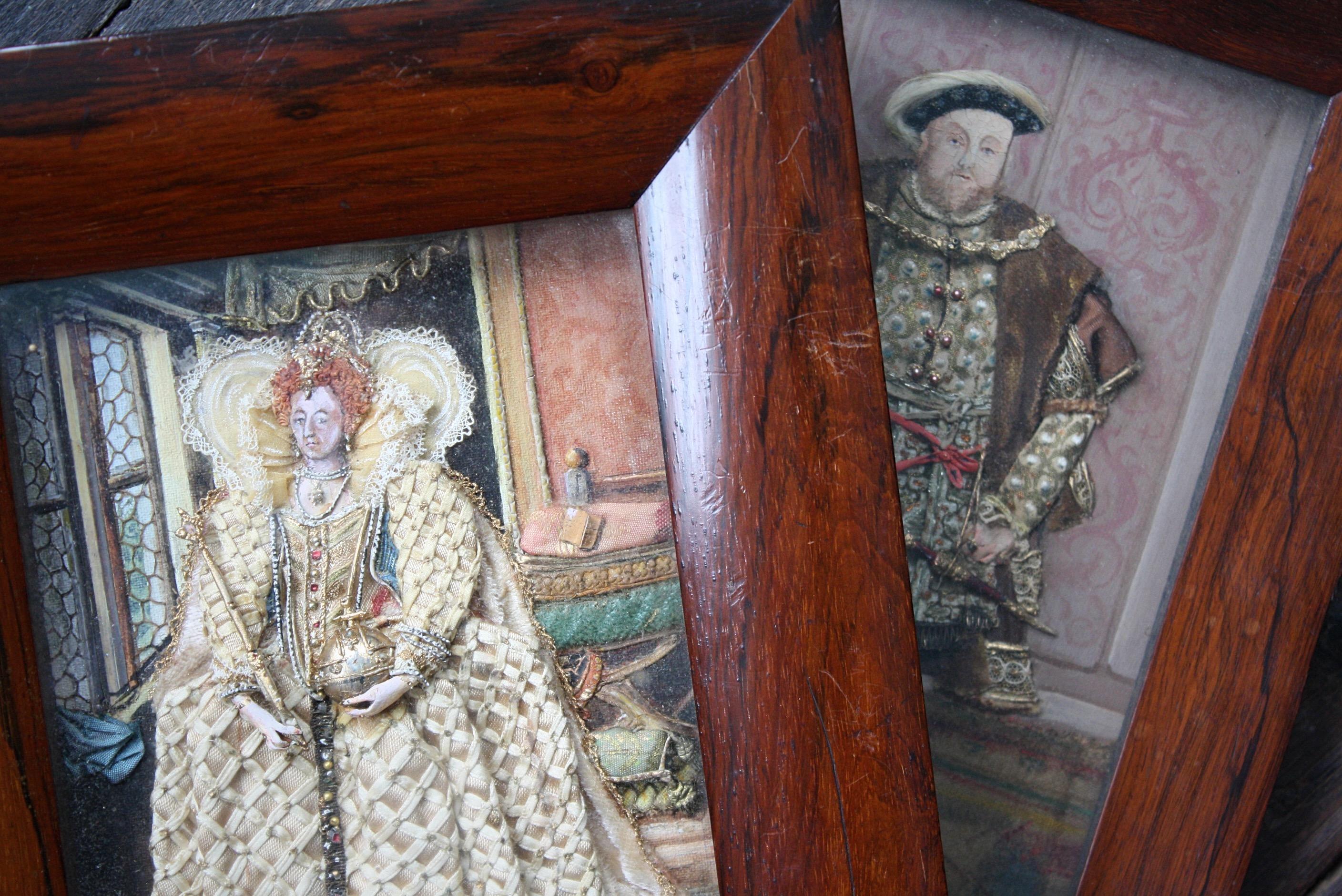 Frühe 20. Jahrhundert Folk Art Appliqué Collagen Henry VII & Queen Elizabeth 1st  im Angebot 11