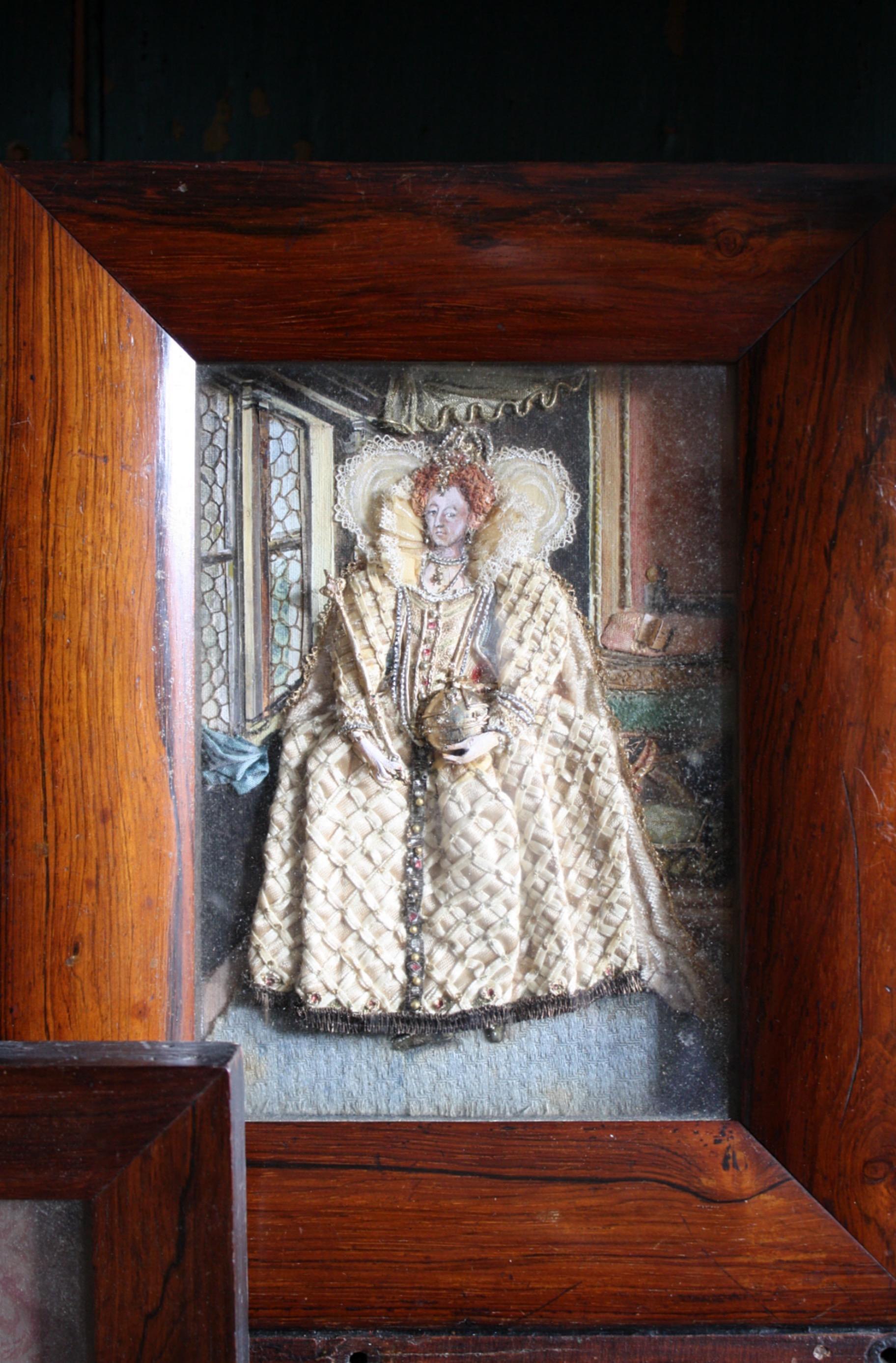 Frühe 20. Jahrhundert Folk Art Appliqué Collagen Henry VII & Queen Elizabeth 1st  (Handgefertigt) im Angebot