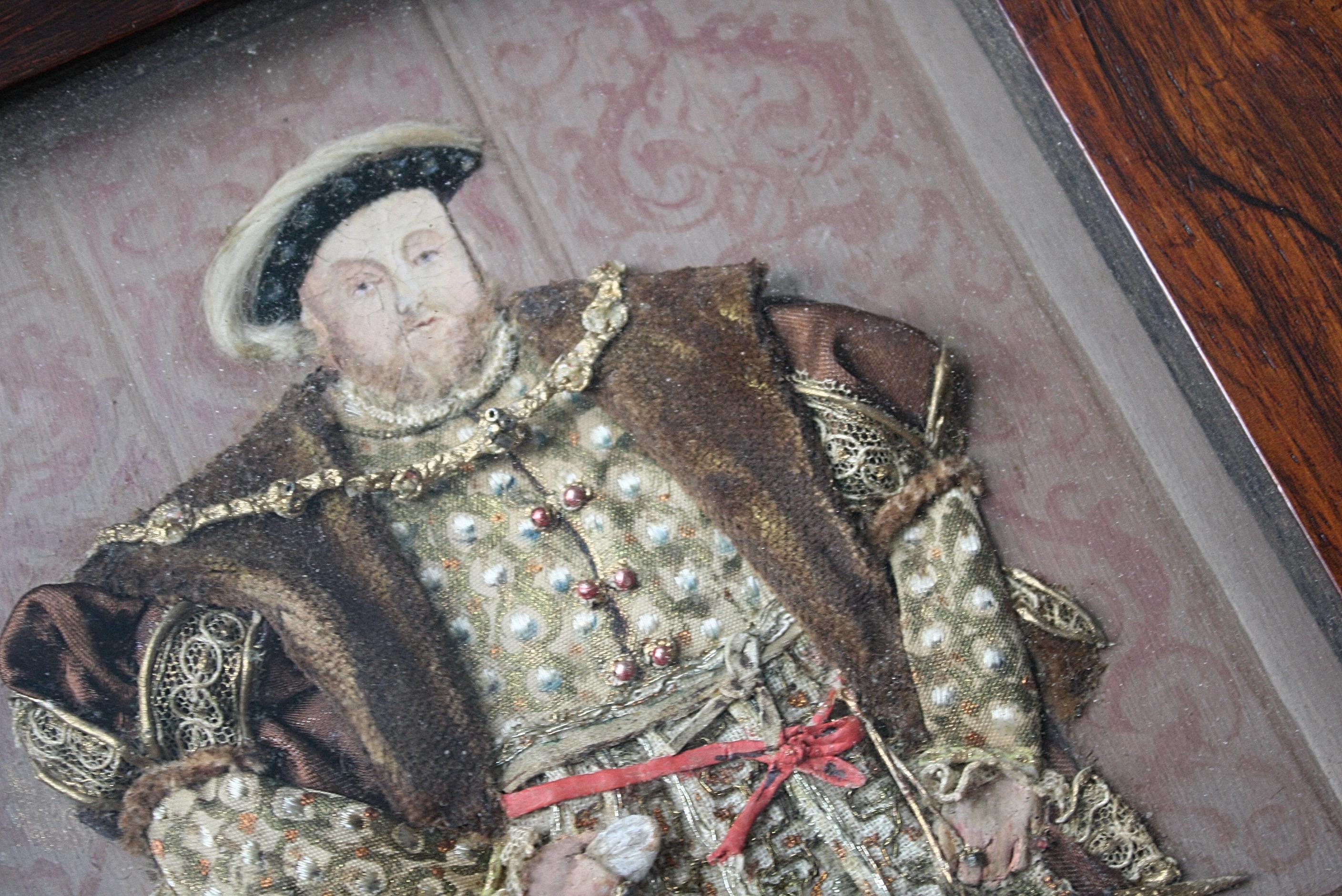 Frühe 20. Jahrhundert Folk Art Appliqué Collagen Henry VII & Queen Elizabeth 1st  im Angebot 3