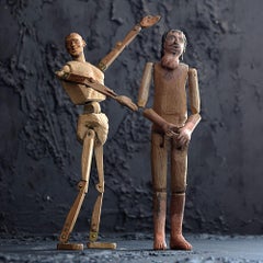 Early 20th Century Folk Art Articulated Pine Figures