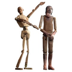 Figurines en pin articulées d'artisanat du début du XXe siècle