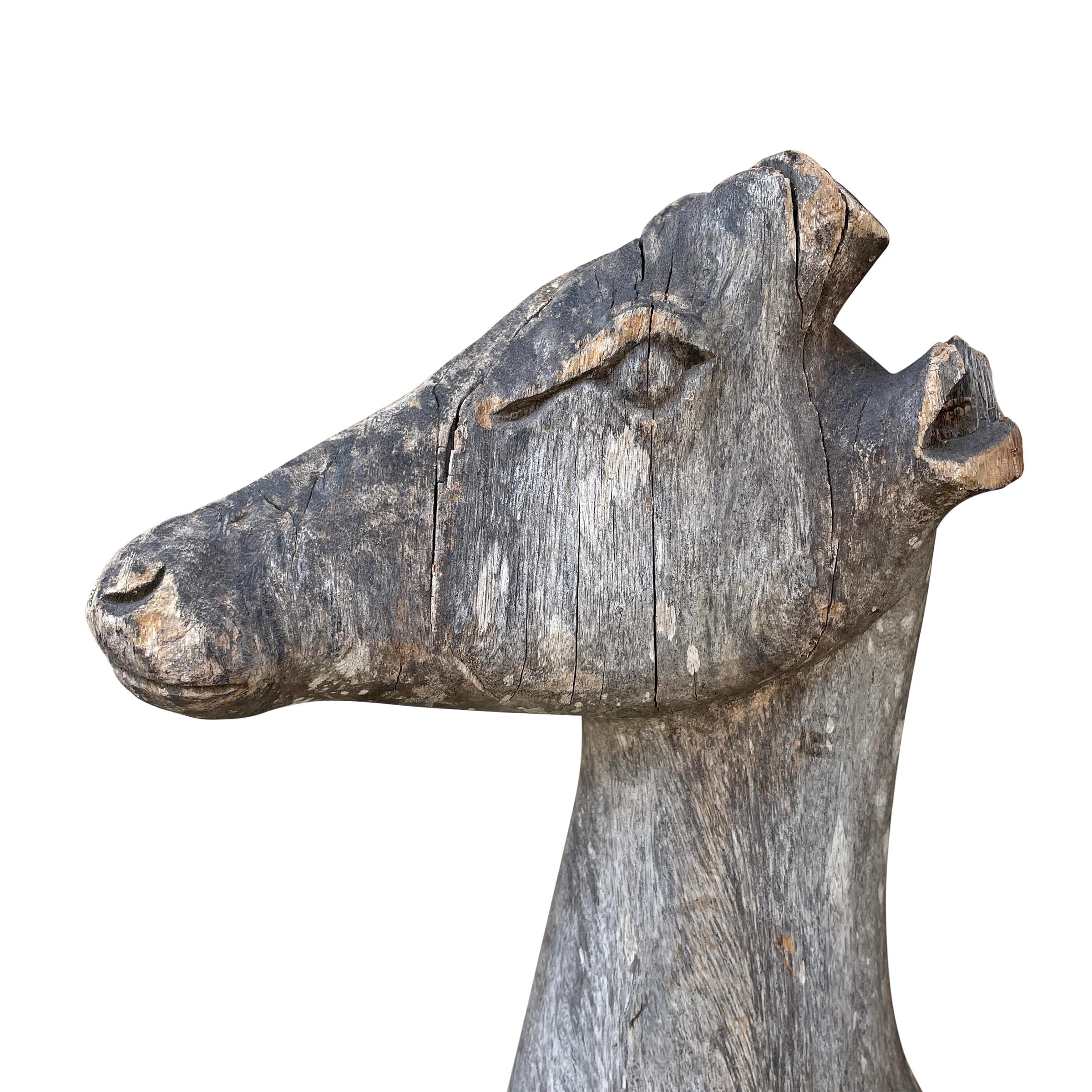 Early 20th Century Folk Art Carved Wood Deer Sculpture In Good Condition For Sale In Chicago, IL