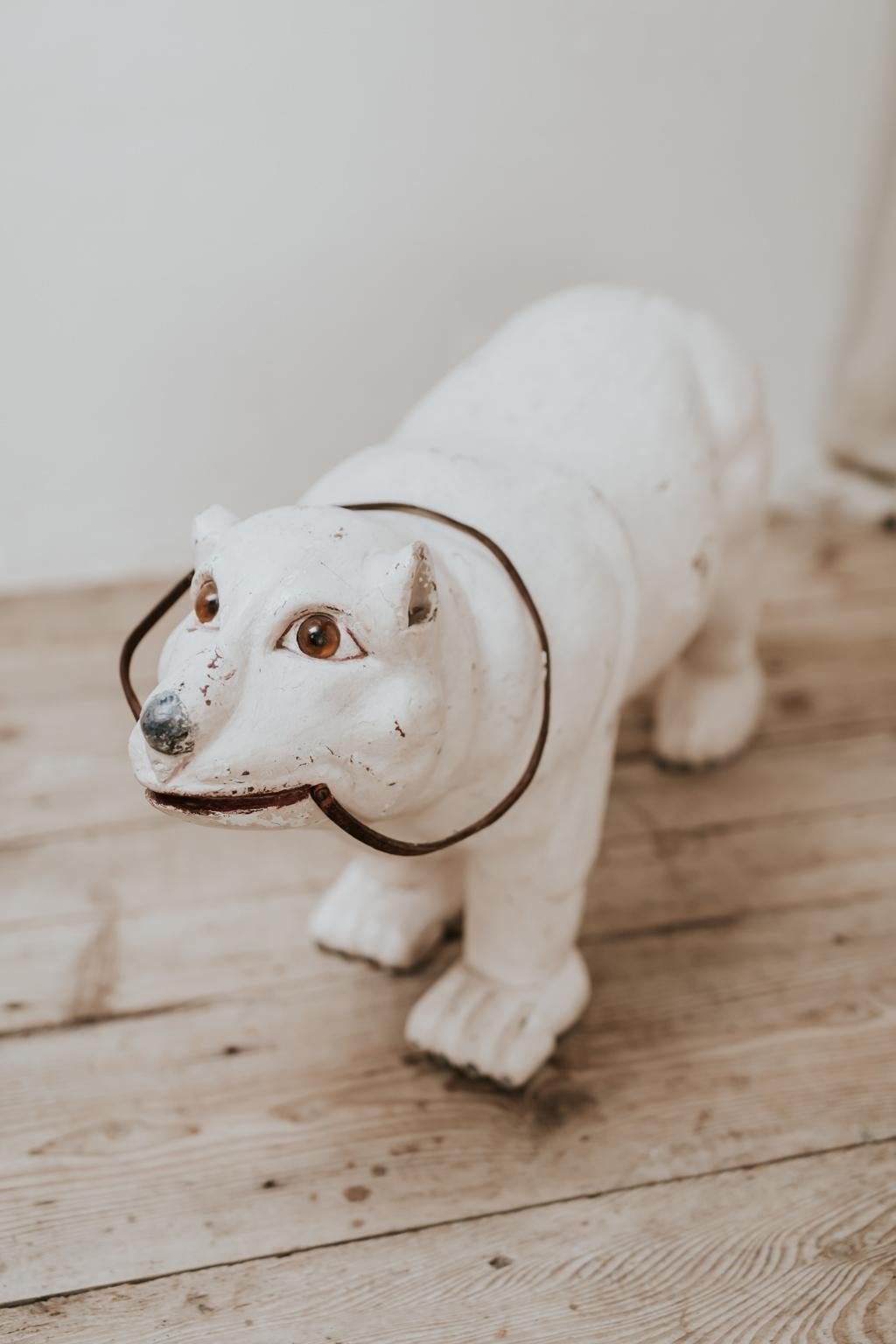 Art Forain/Folk Art, this carved wood circus polar bear is a unique find, extremely rare and quirky. Great expression, glass eyes.