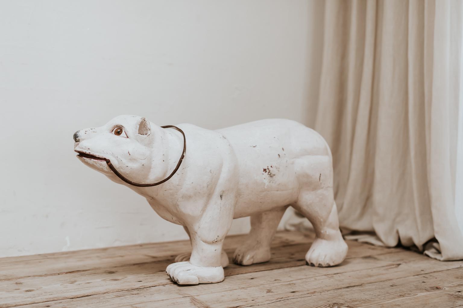 French Early 20th Century Folk Art Carved Wood Polar Bear