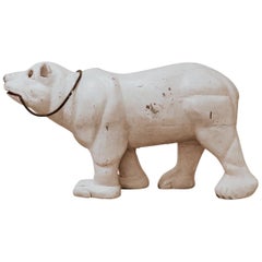 Antique Early 20th Century Folk Art Carved Wood Polar Bear