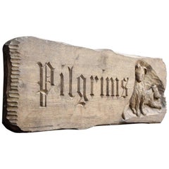 Early 20th Century  Folk Art English Carved Oak Pilgrim Plaque
