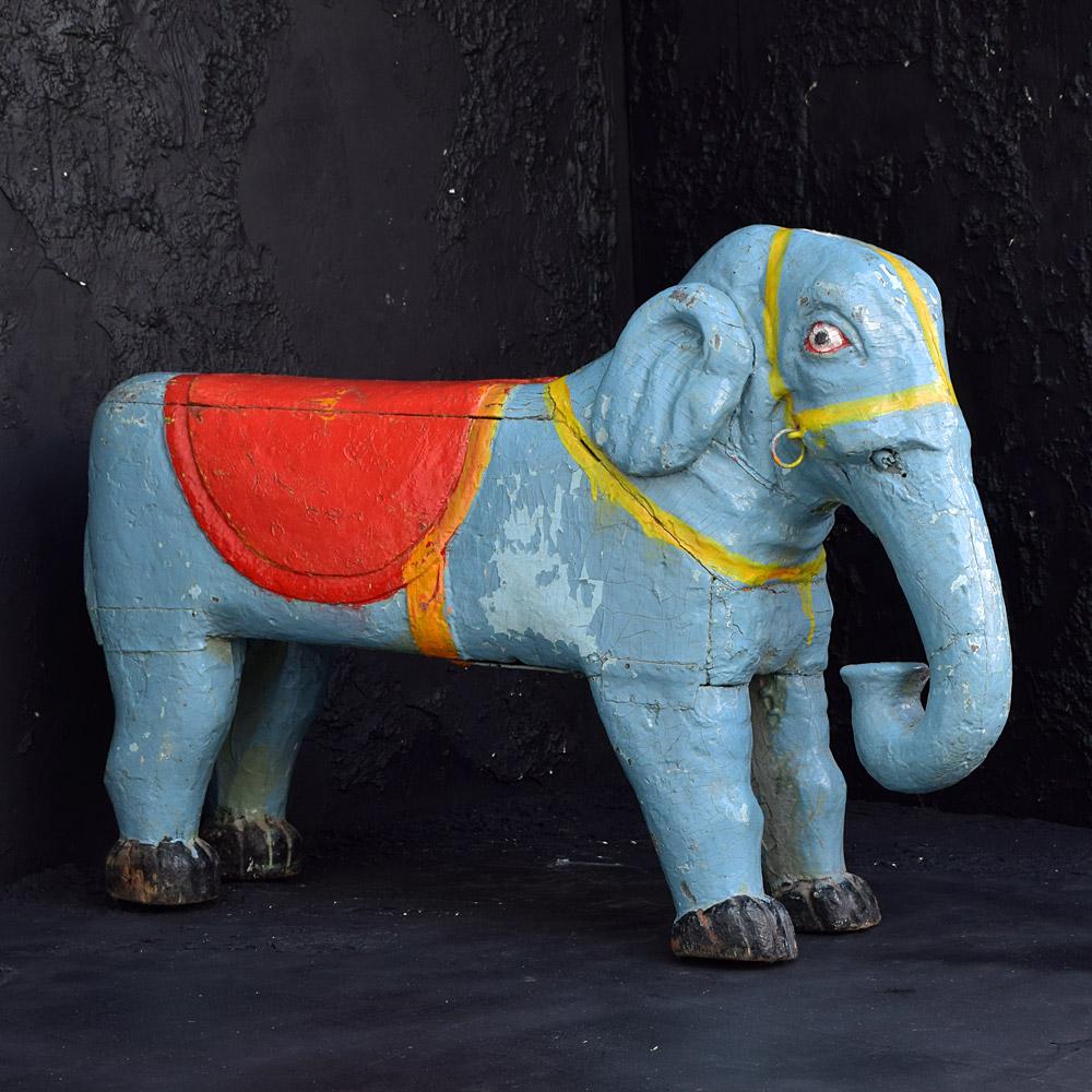 Hand-Carved Early 20th Century Folk Art Fairground Elephant  For Sale