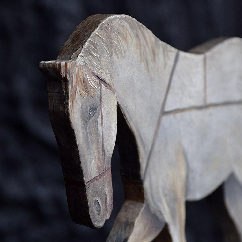 Hand-Carved Early 20th Century Folk art German Pull along Horse Toy