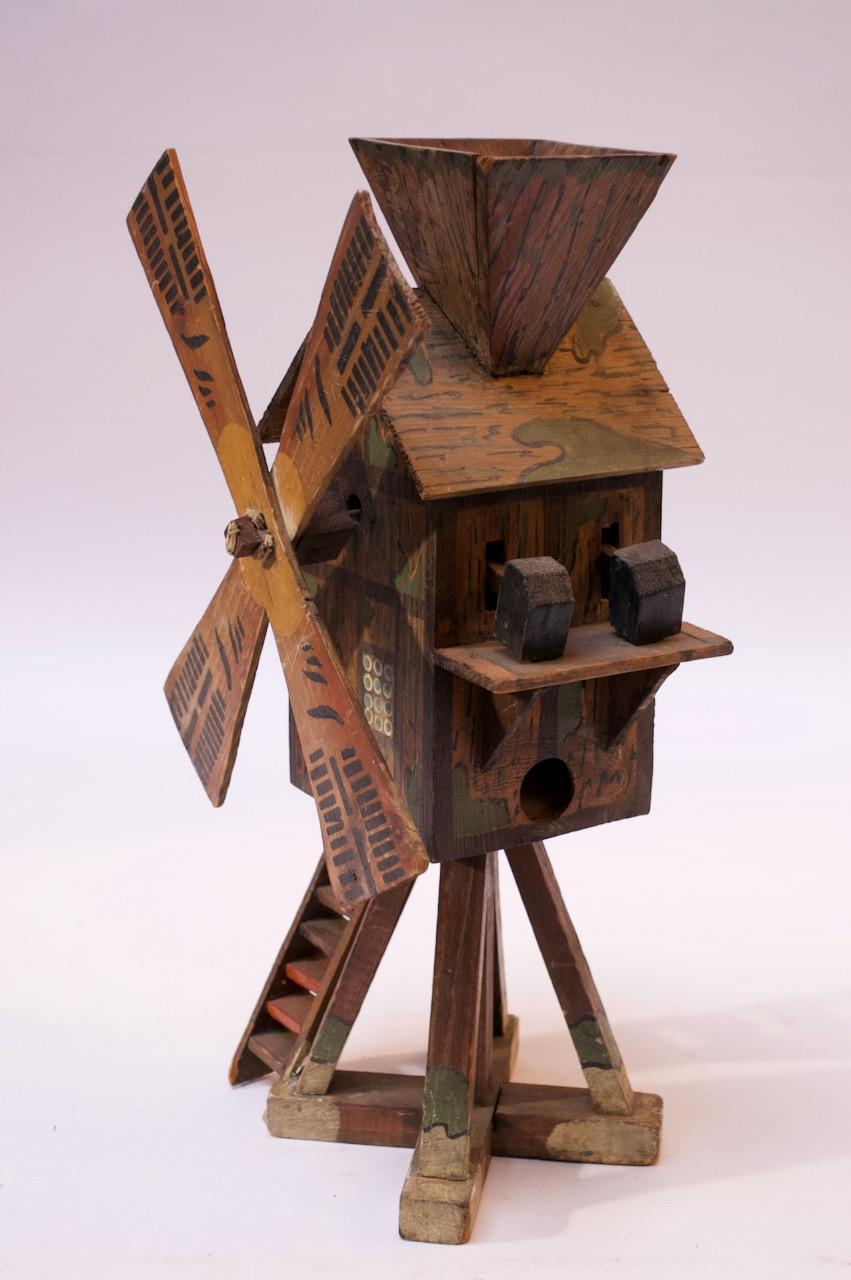 American Early 20th Century Folk Art Hand Carved and Painted Barn Whirligig / Birdhouse