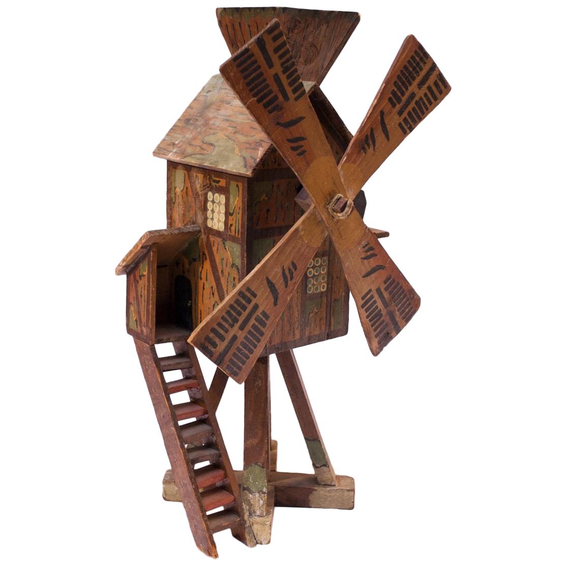 Early 20th Century Folk Art Hand Carved and Painted Barn Whirligig / Birdhouse
