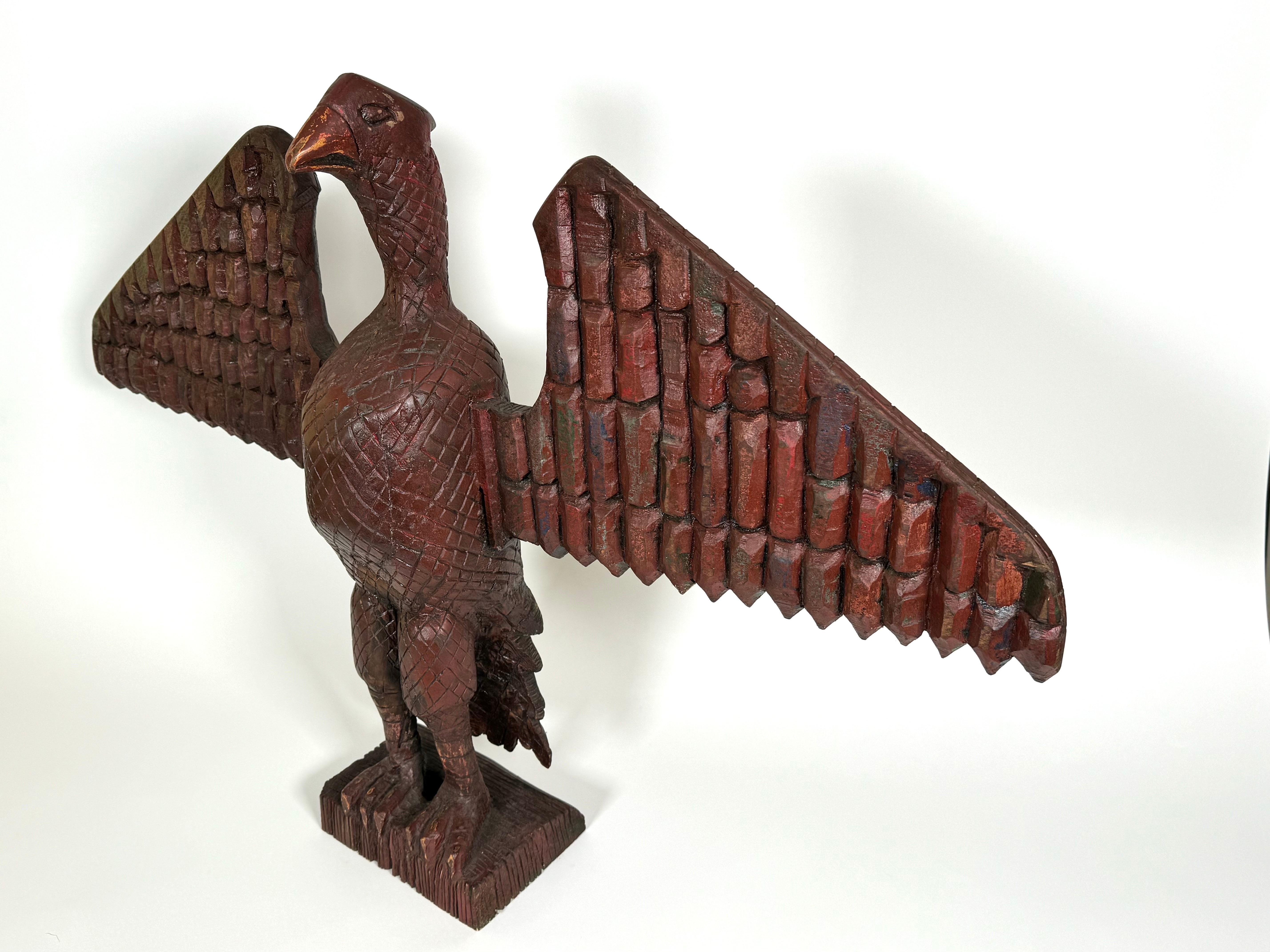 Early 20th Century Folk Art Hand Carved Wooden Eagle For Sale 8