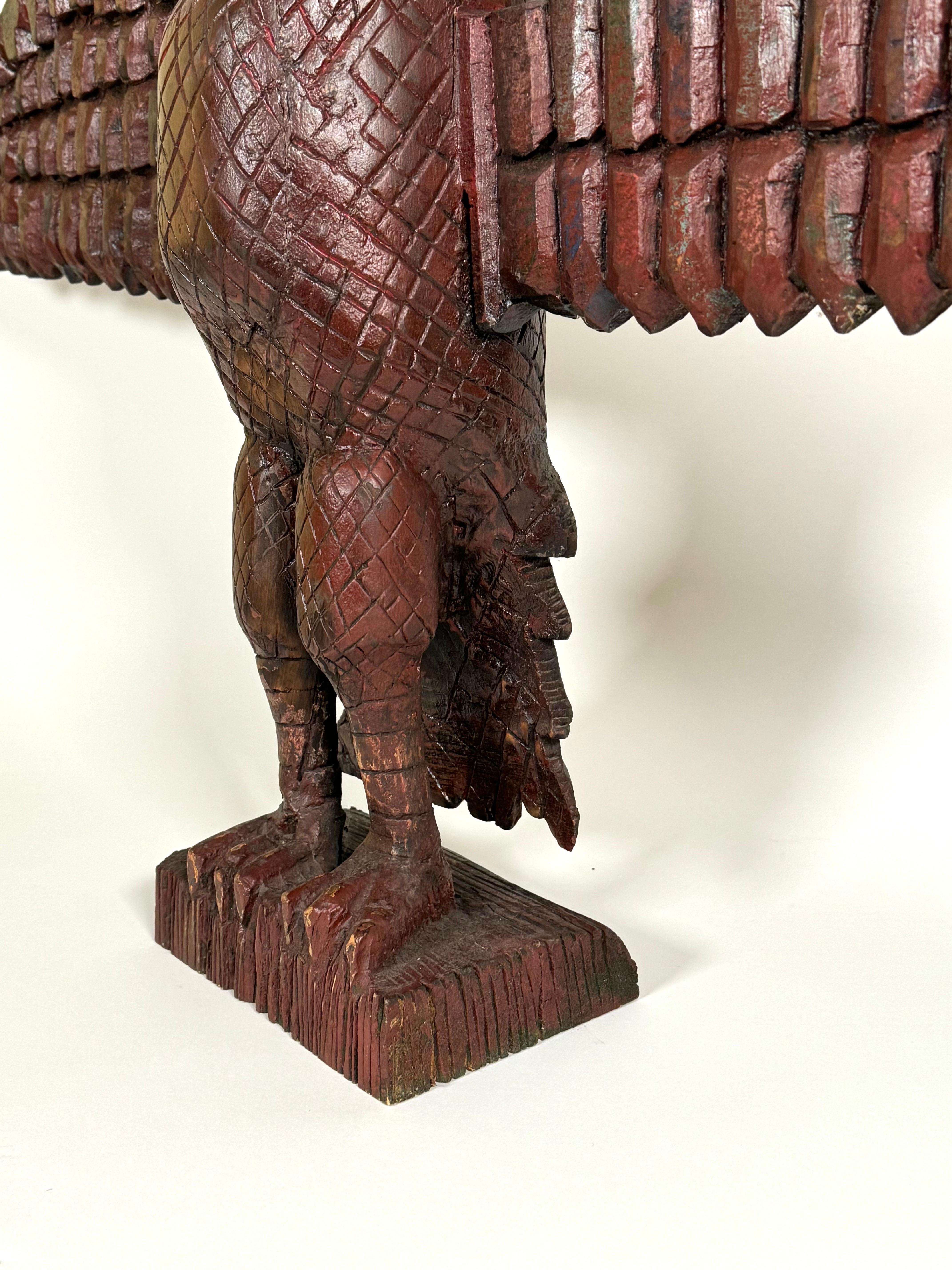 American Early 20th Century Folk Art Hand Carved Wooden Eagle For Sale