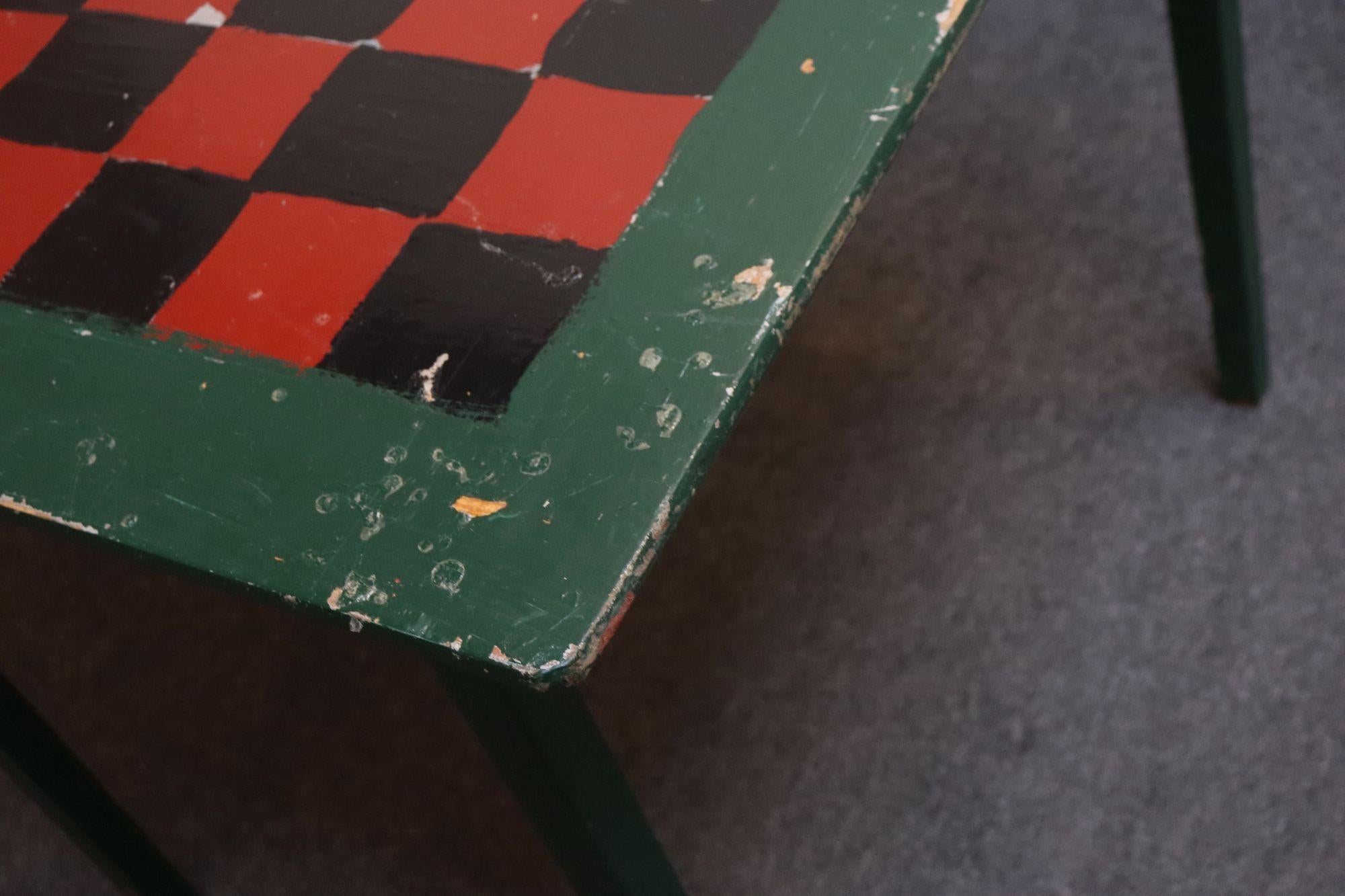Early 20th Century Folk Art Hand-Painted Collapsible Game Table / Chess Board For Sale 11
