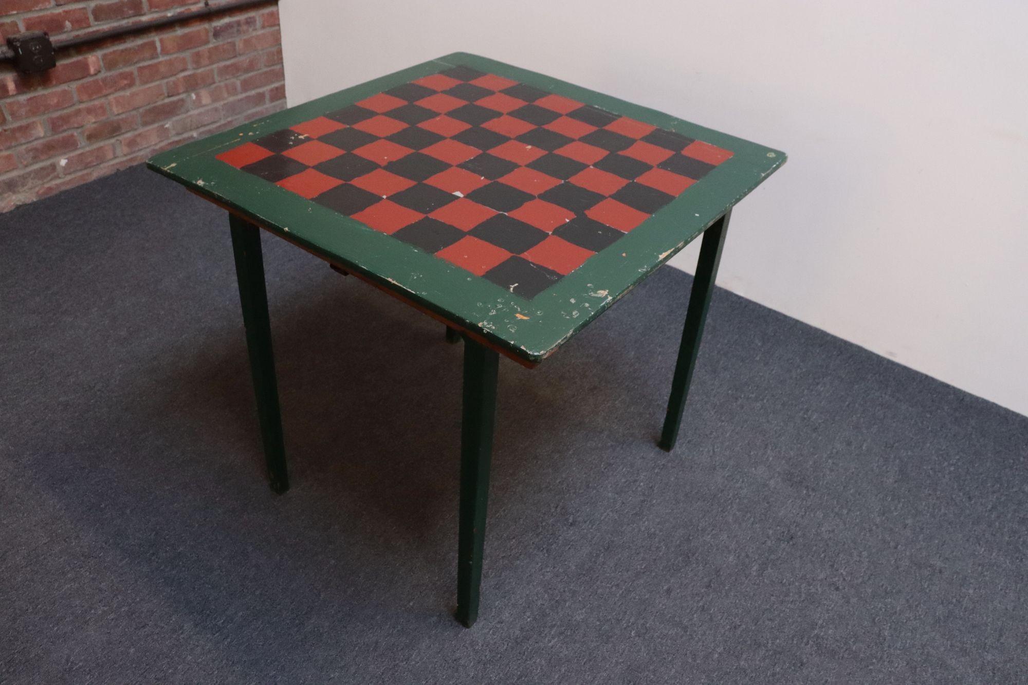 American Early 20th Century Folk Art Hand-Painted Collapsible Game Table / Chess Board For Sale