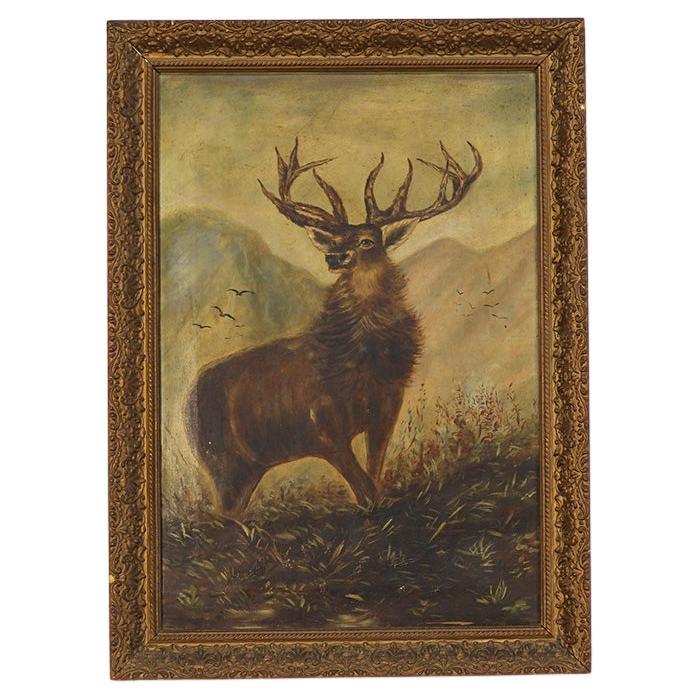 Early 20th Century Folk Art Painting of a Deer