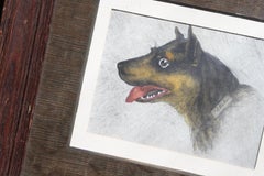 Early 20th Century Folk Art Pencil on Paper Odd Dog "Job" Oak Frame Rottweiler