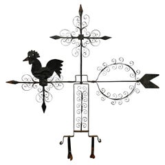 Early 20th Century Folk Art Rooster Weathervane on Custom Wall Mount