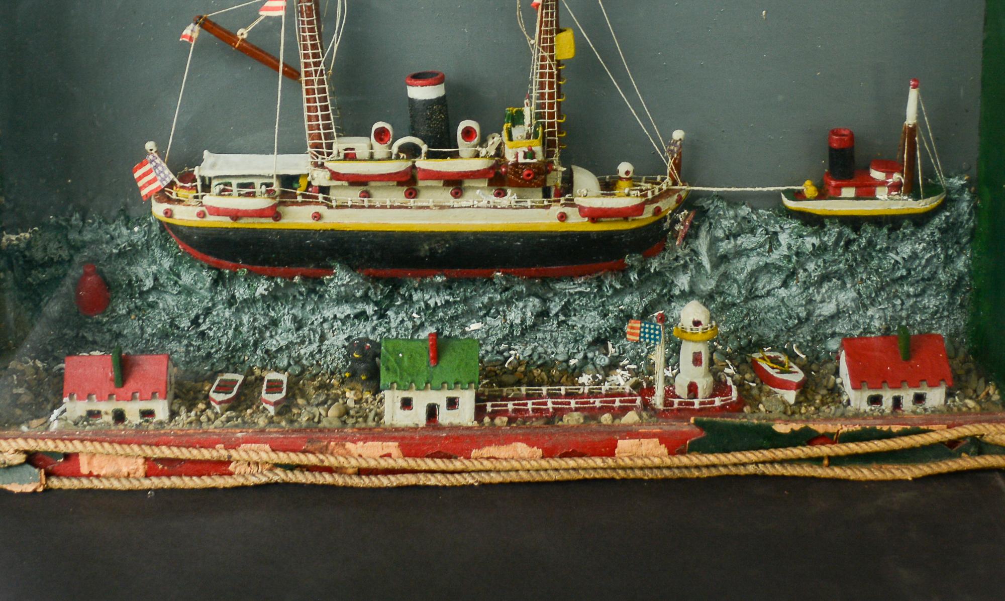 Arte popolare Diorama di nave di arte popolare dell'inizio del XX secolo in vendita