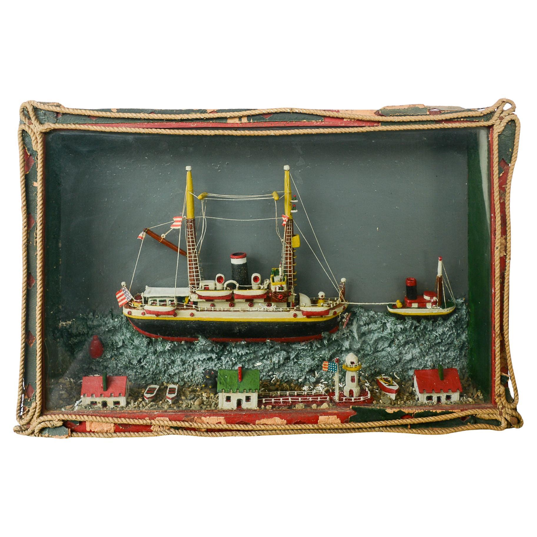 Volkskunstschiff Diorama aus dem frühen 20. Jahrhundert