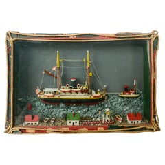 Antique Early 20th Century Folk Art Ship Diorama