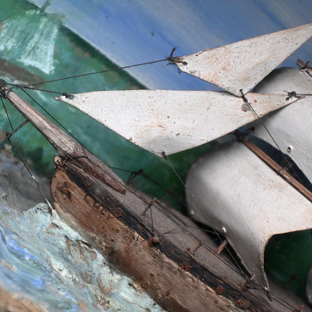 Early 20th Century Folk Art Ship & Sailboat Diorama 5