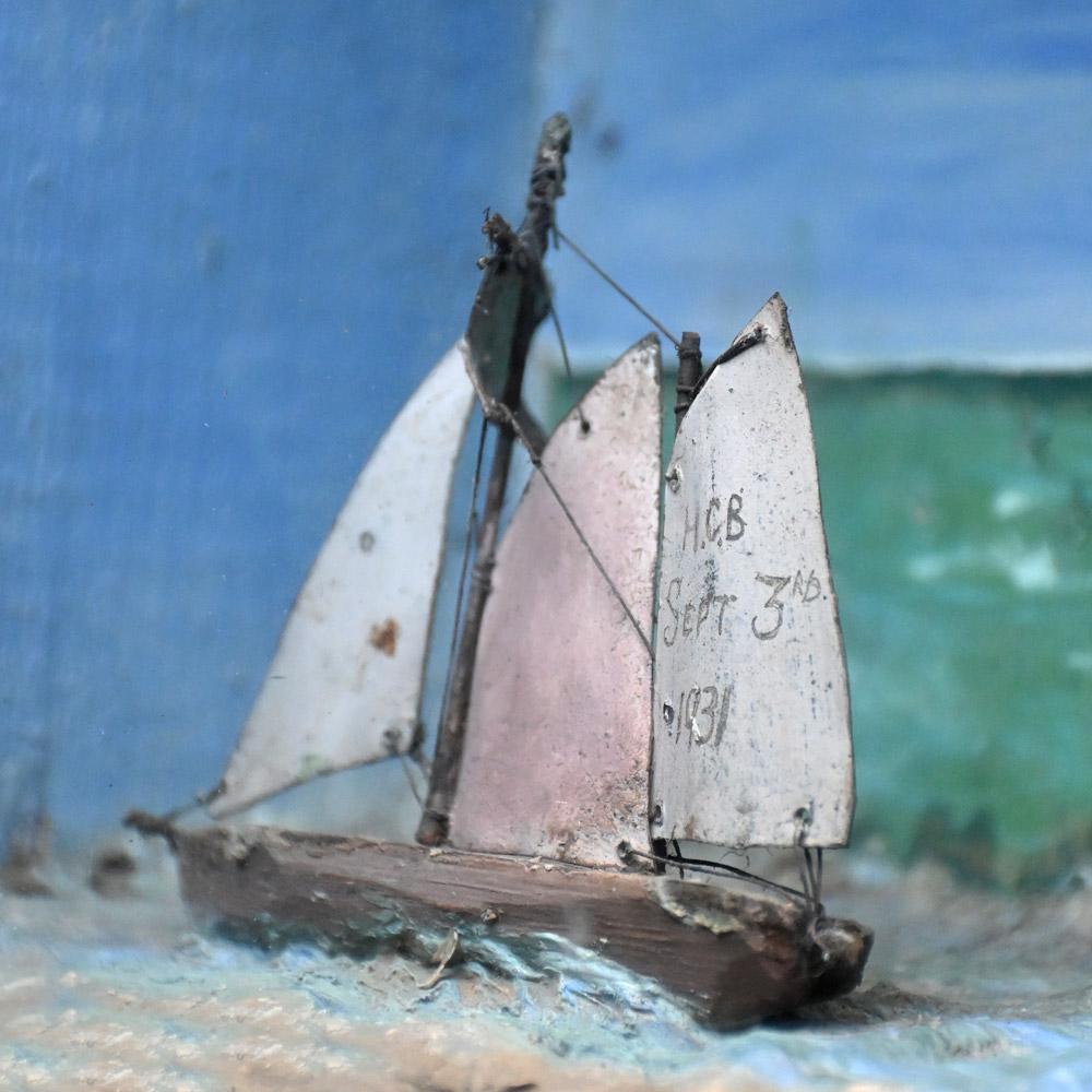 Fait main Diorama de bateau et de voilier d'art populaire du début du 20e siècle