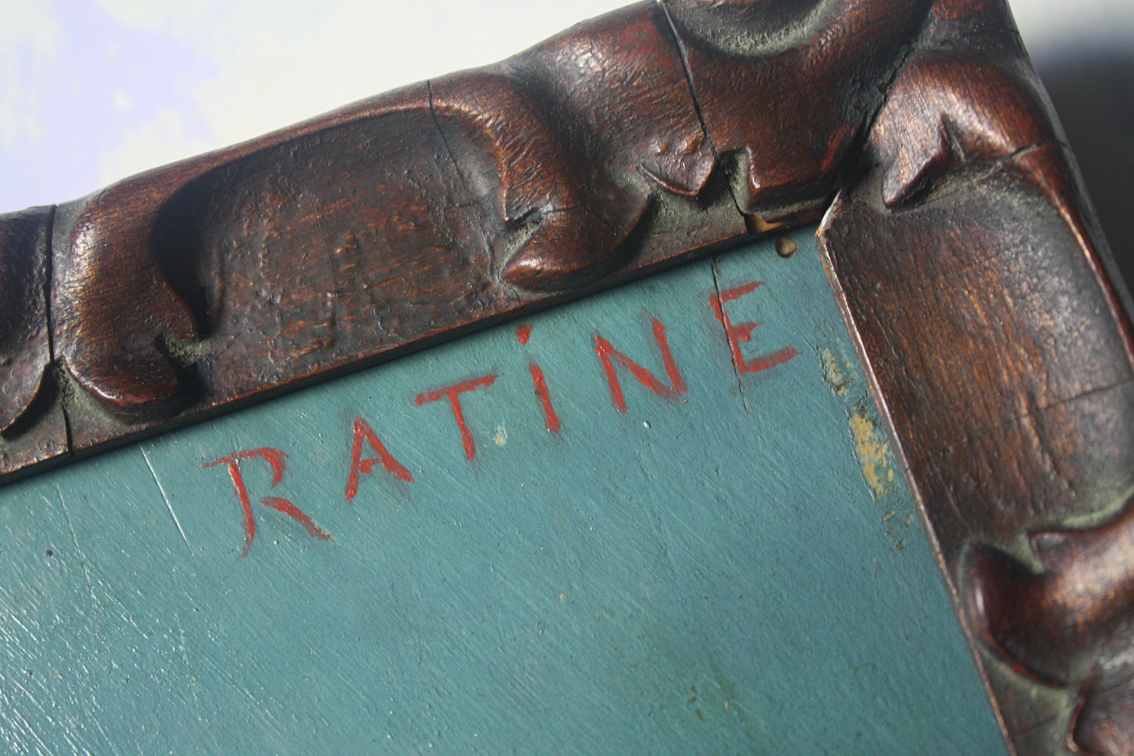 American Early 20th Century Folk Art Staffordshire Bull Terrier Dog Ratine Oil on Board