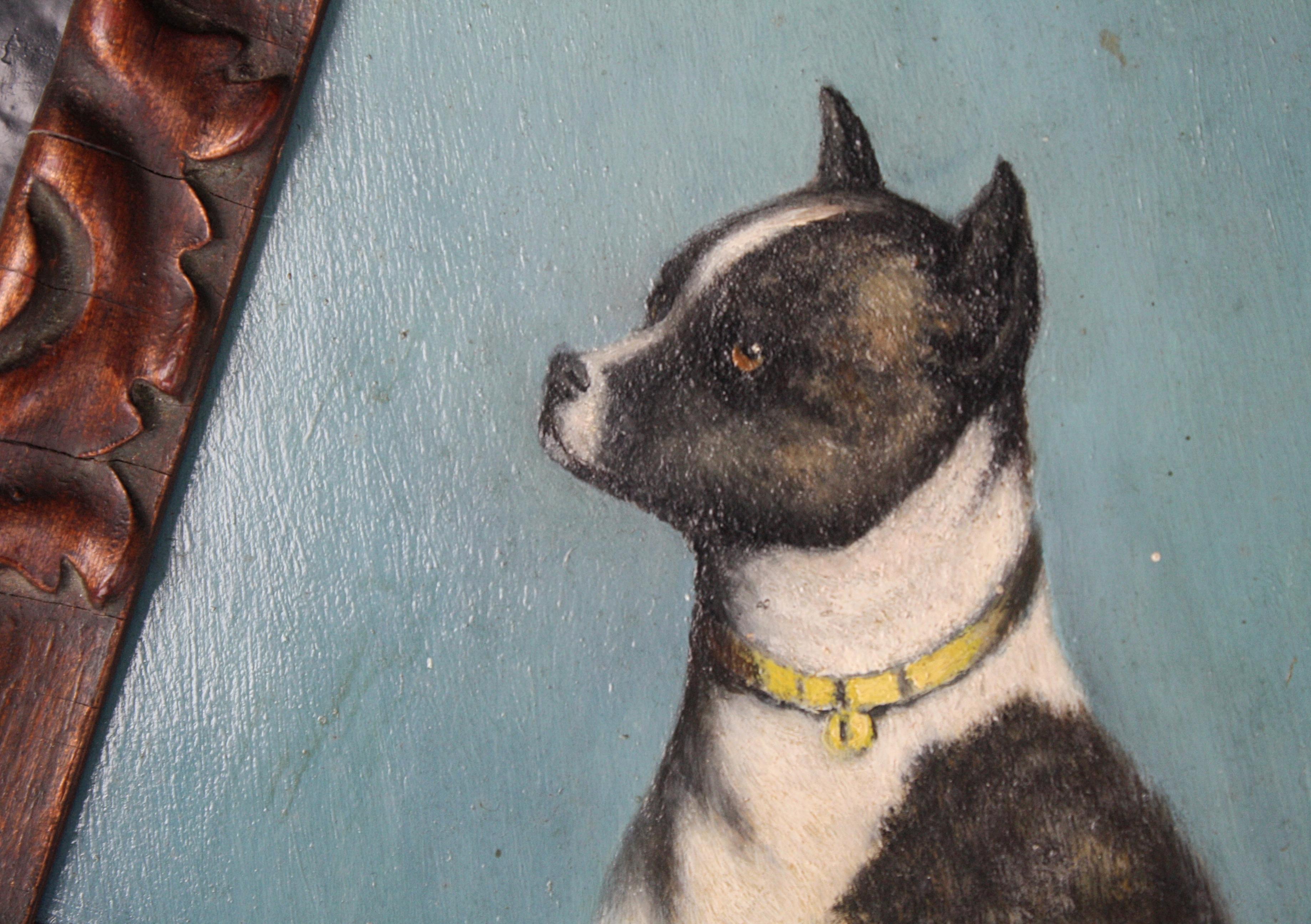 Early 20th Century Folk Art Staffordshire Bull Terrier Dog Ratine Oil on Board 2