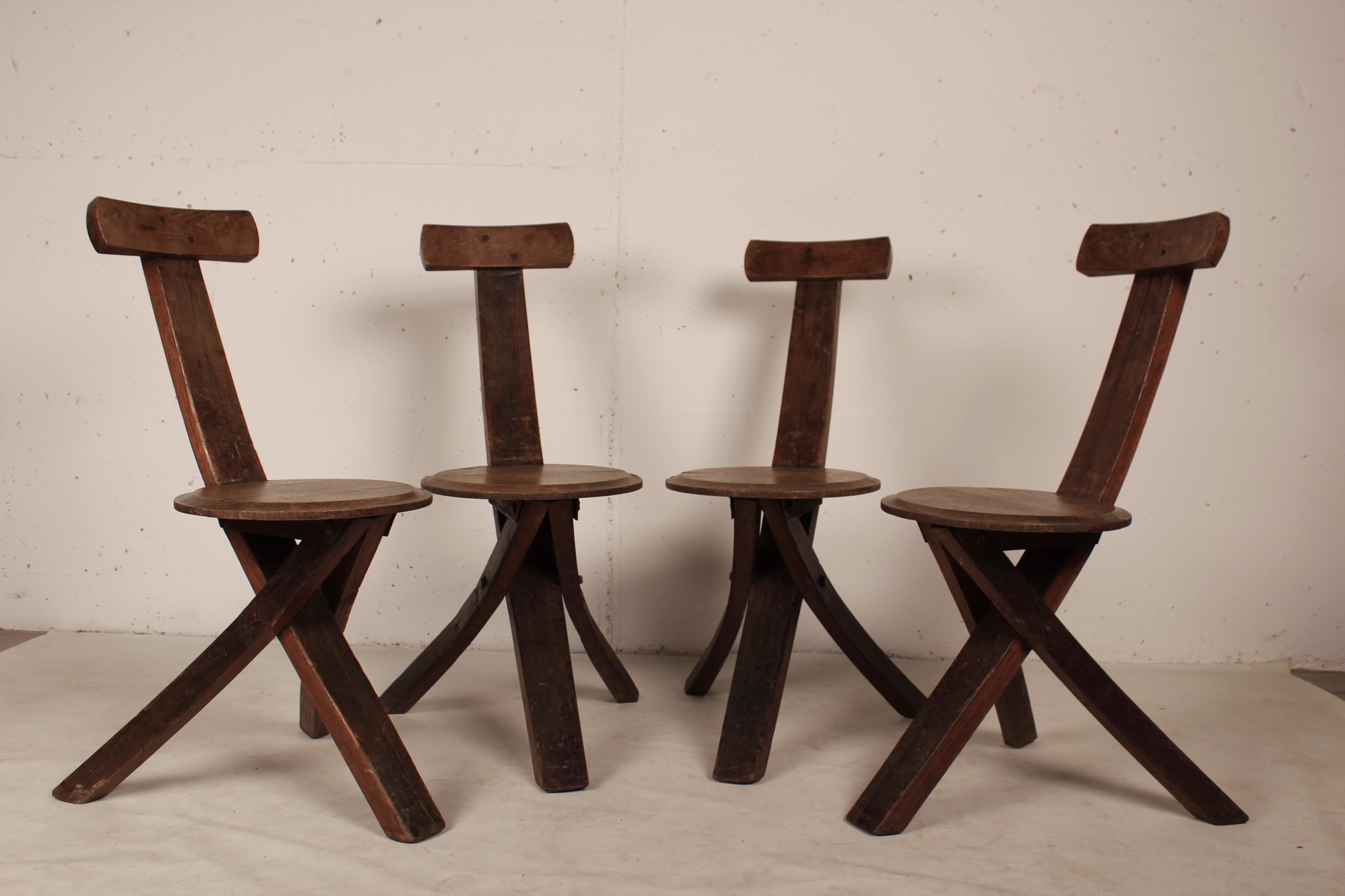Early 20th Century Folk Art Tripod Chairs in Oak 6