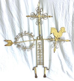 Early 20th Century Folk Art Wrought Iron Weathervane With Rooster